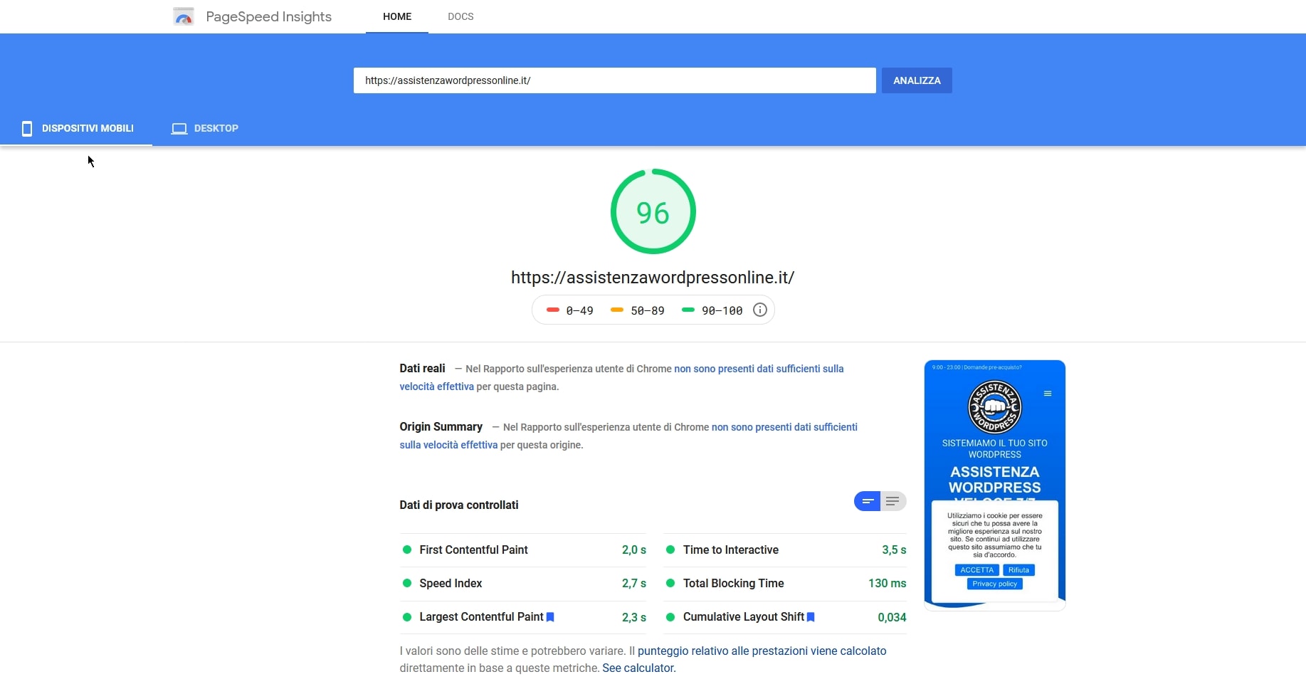 pagespeed insights score